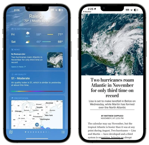 赤水苹果14维修分享iPhone 14手机如何看天气时顺带看新闻 