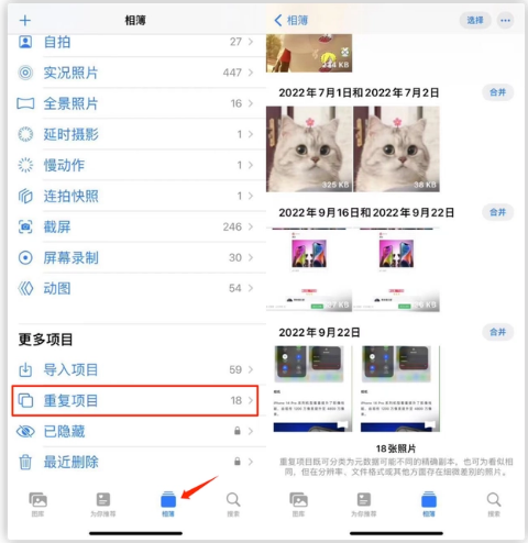 赤水苹果手机维修分享iOS 16 中相册重复项目功能使用方法 