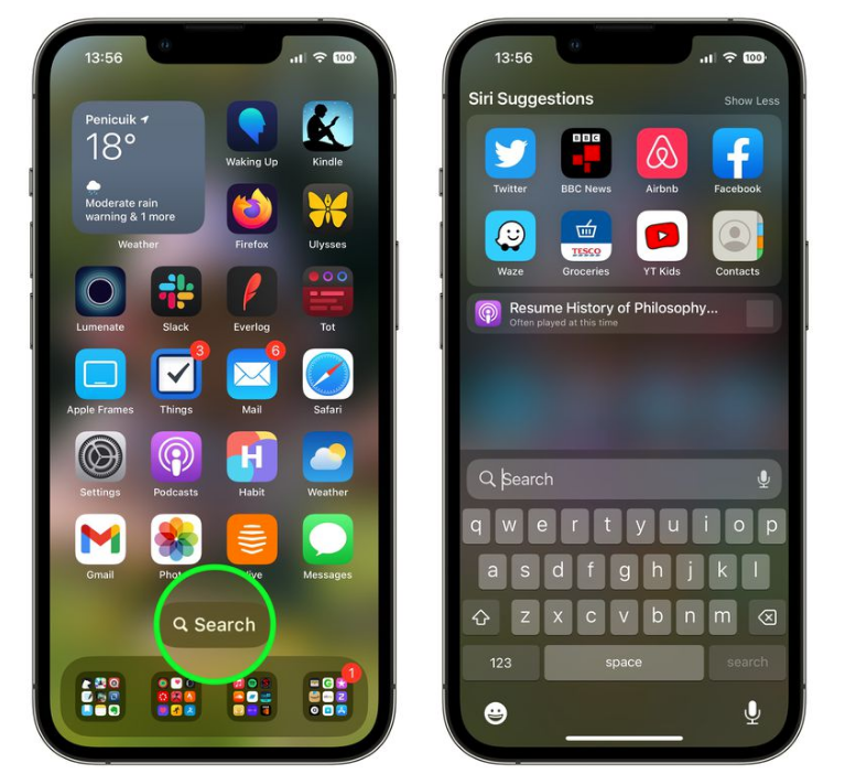 赤水苹果手机维修分享升级到 iOS 16 后，如何删除主屏幕上的搜索按钮 