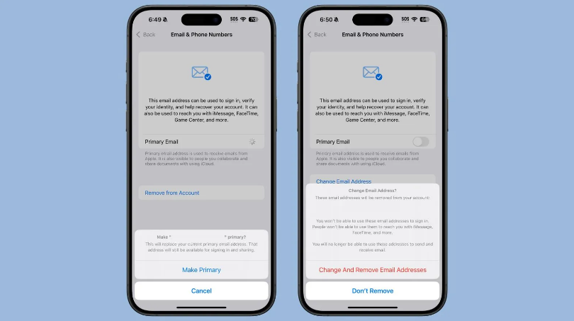 赤水苹果手机维修分享苹果 iOS 18.1 支持设置“主要”邮箱地址并更改 iCloud 邮箱 