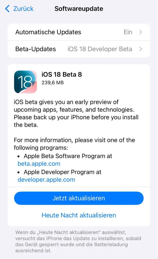 赤水苹果手机维修分享苹果 iOS / iPadOS 18 开发者预览版 Beta 8 发布 